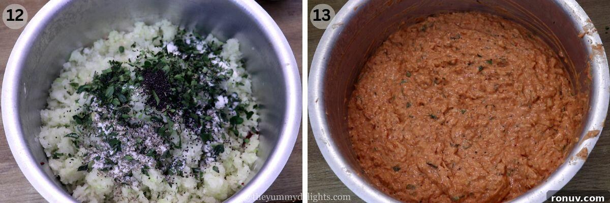 Kuvalyacho Vadyo: Goan Ash Gourd Vadiyo Recipe 11 collage image of 2 steps showing how to make kuvalyacho vadyo batter.
