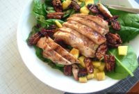 Mango Spinach Salad with Grilled Chicken and Chocolate Chip Bars