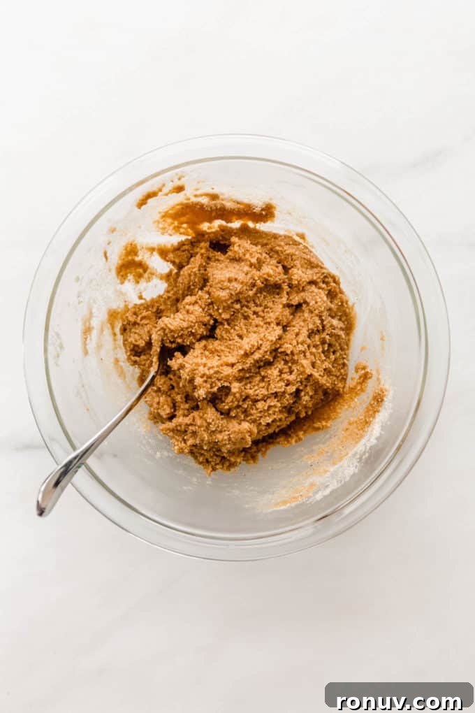 Chewy Vegan Peanut Butter Cookies Recipe 4 vegan peanut butter cookie dough in a clear mixing bowl