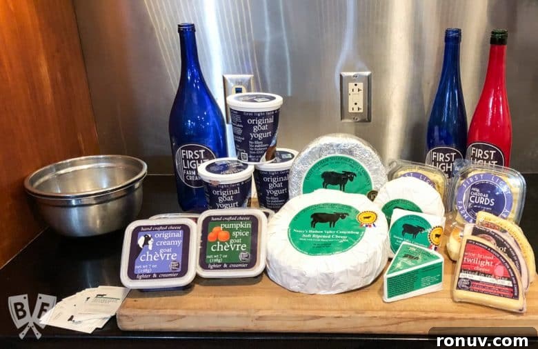 New York Dairy Tour 2018: Why I Moved to a Cheese Cave 15 A selection of goat milk cheeses displayed on a board.