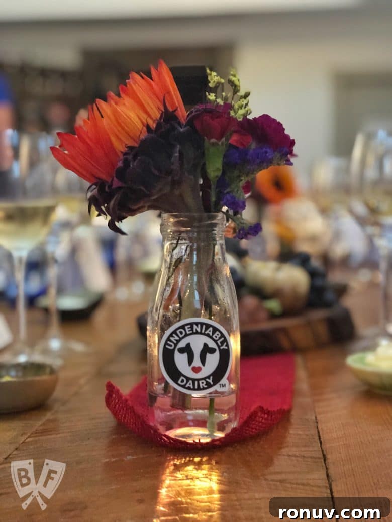 New York Dairy Tour 2018: Why I Moved to a Cheese Cave 4 Milk jar full of flowers as a centerpiece for a farm-to-fork dinner.