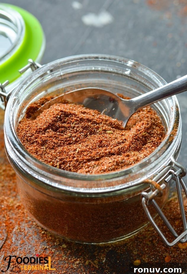 Homemade Salt-Free Fajita Seasoning Recipe 2 salt free fajita seasoning in a glass container with a spoon