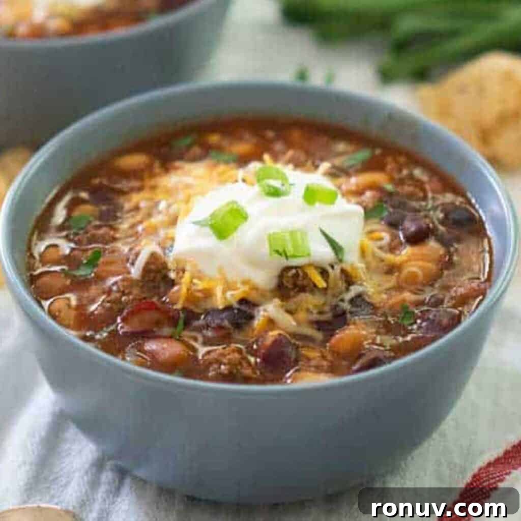 taco soup in blue bowl