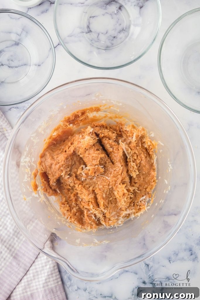 Copycat Samoa Cookies: Homemade Samoas with Caramel and Coconut 7 Coconut and caramel mixture