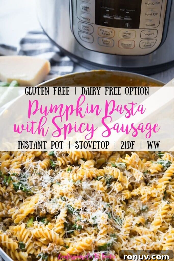 Creamy Pumpkin Pasta with Spicy Sausage Recipe 3 Pinterest Image Pumpkin Pasta with Spicy Sausage