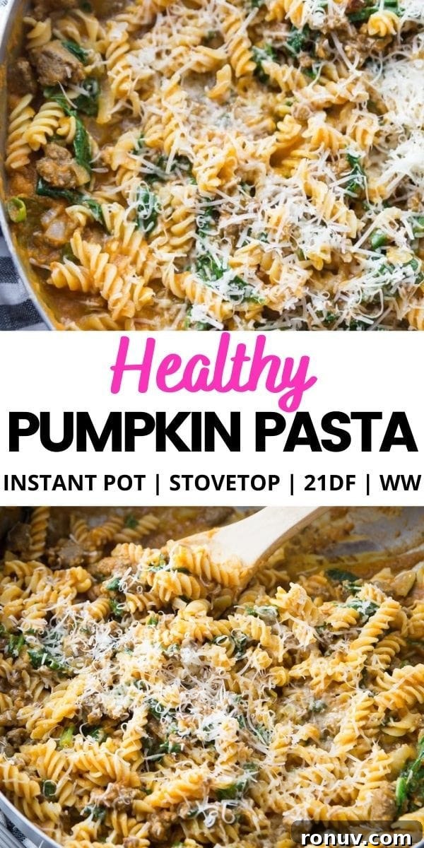 Creamy Pumpkin Pasta with Spicy Sausage Recipe 9 Pinterest Image Healthy Pumpkin Pasta
