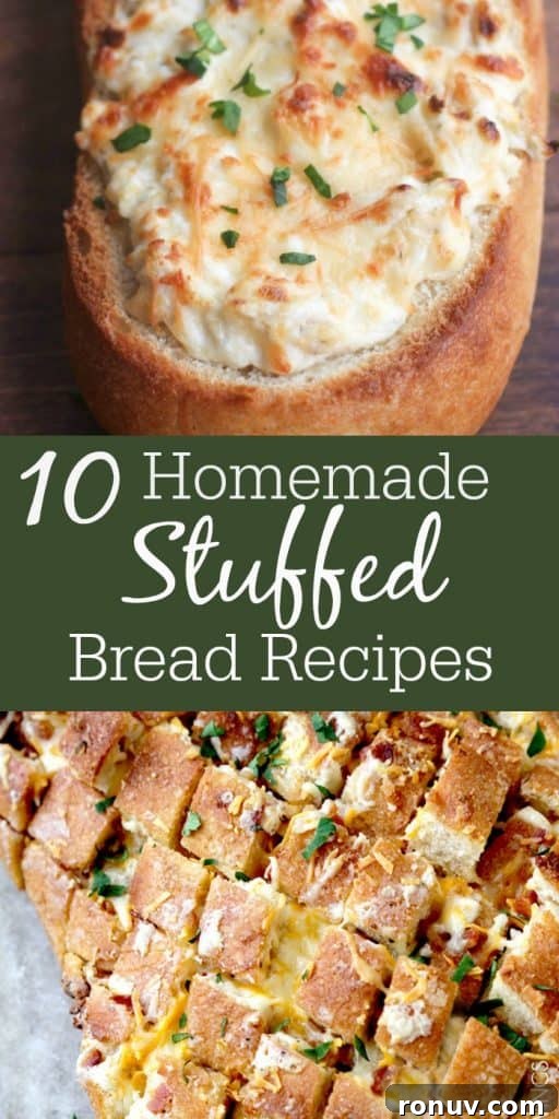 10 Homemade Stuffed Bread Recipes to Try Tonight 2 A collage of stuffed bread recipes including savory and sweet options