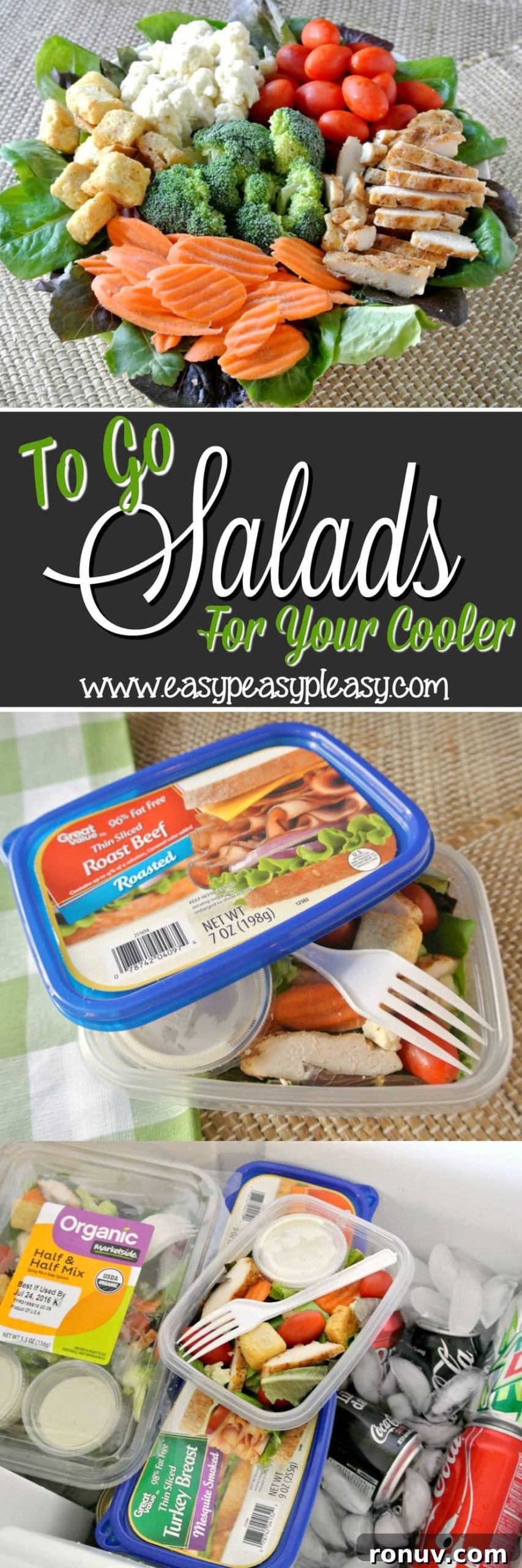 No-Cleanup To-Go Salads for Coolers and Picnics 11 From salad to container to cooler to trash. Easy To Go Salads with no cleanup are the perfect addition to your cooler when hitting the lake, ballpark, beach and tailgating.