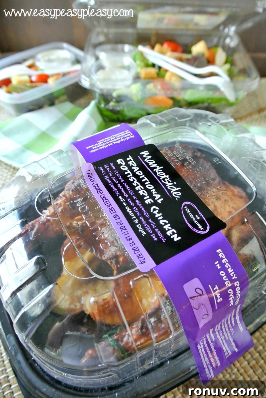 No-Cleanup To-Go Salads for Coolers and Picnics 8 Make my To Go Salads with no cleanup easier using a rotisserie chicken.