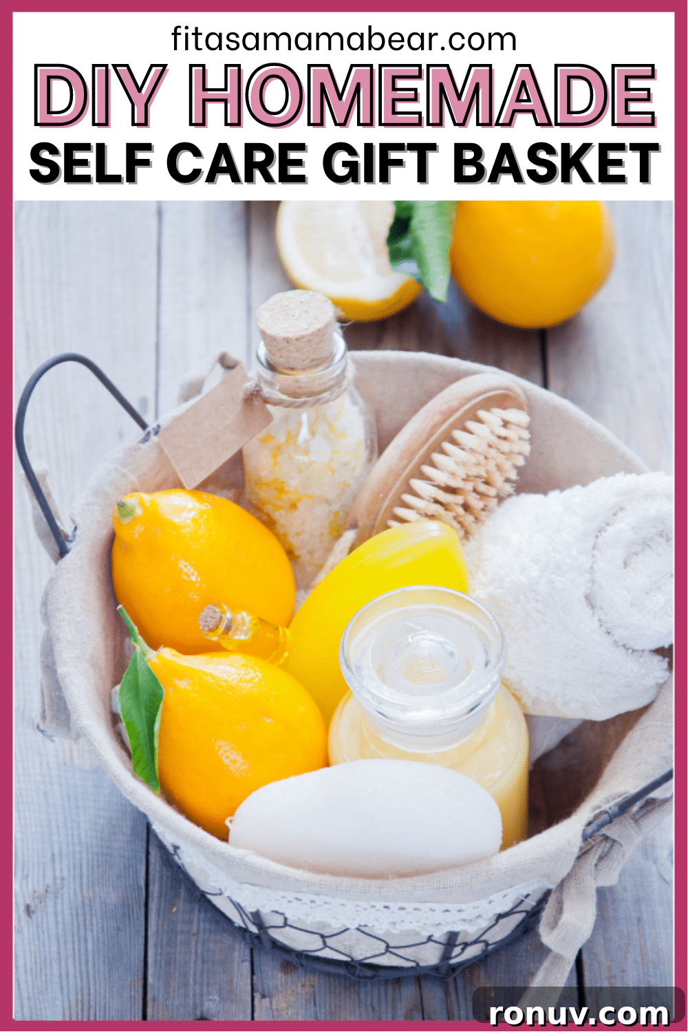 DIY Spa Gift Basket Ideas for Self-Care and Relaxation 2 Pinterest image with text: a pink basket with self care items in it