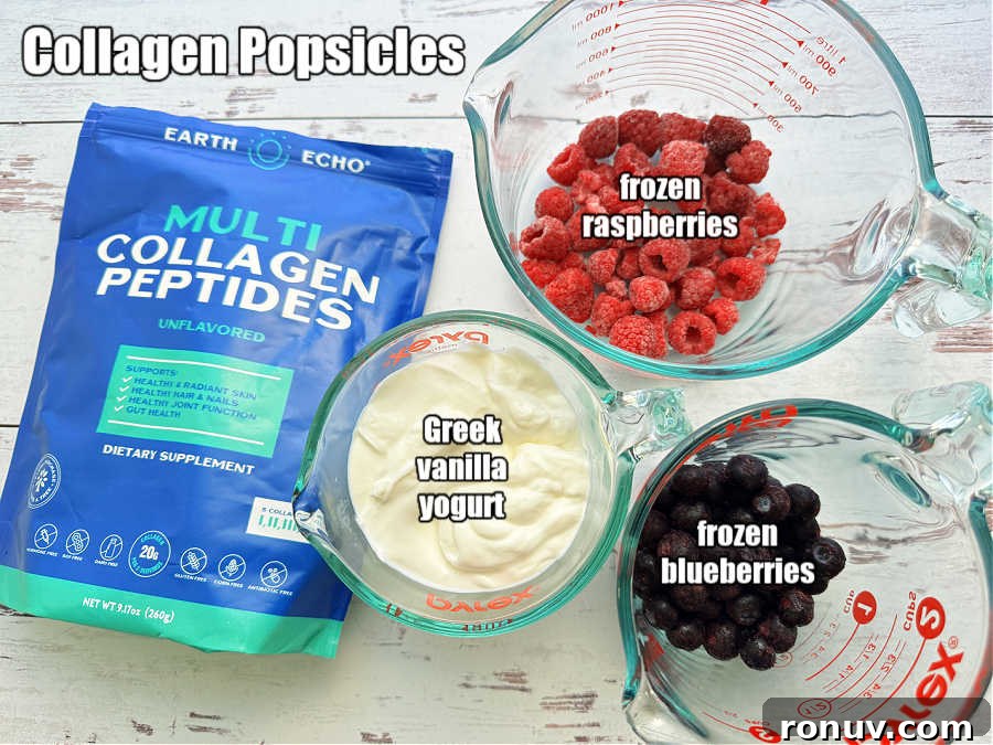 Homemade Collagen Popsicles Recipe for Glowing Skin 5 picture of ingredients needed to make collagen bomb pops