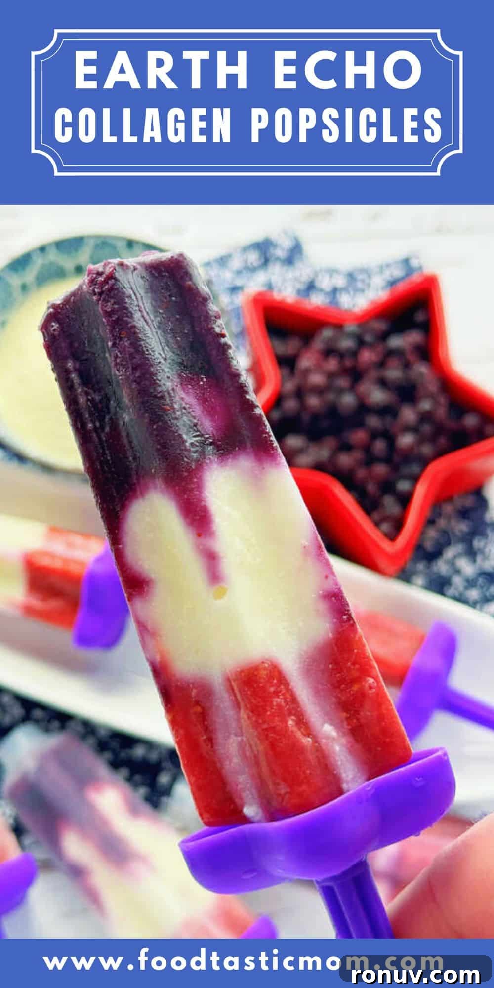 Homemade Collagen Popsicles Recipe for Glowing Skin 7 These collagen popsicles are a healthy sweet treat! Each one contains a full serving of Earth Echo multi-collagen peptides. Plus frozen berries and vanilla Greek yogurt.