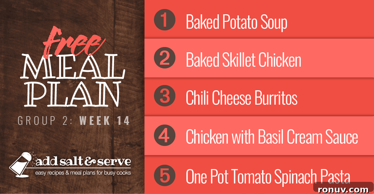 List of meals in week 14 group 2 meal plan