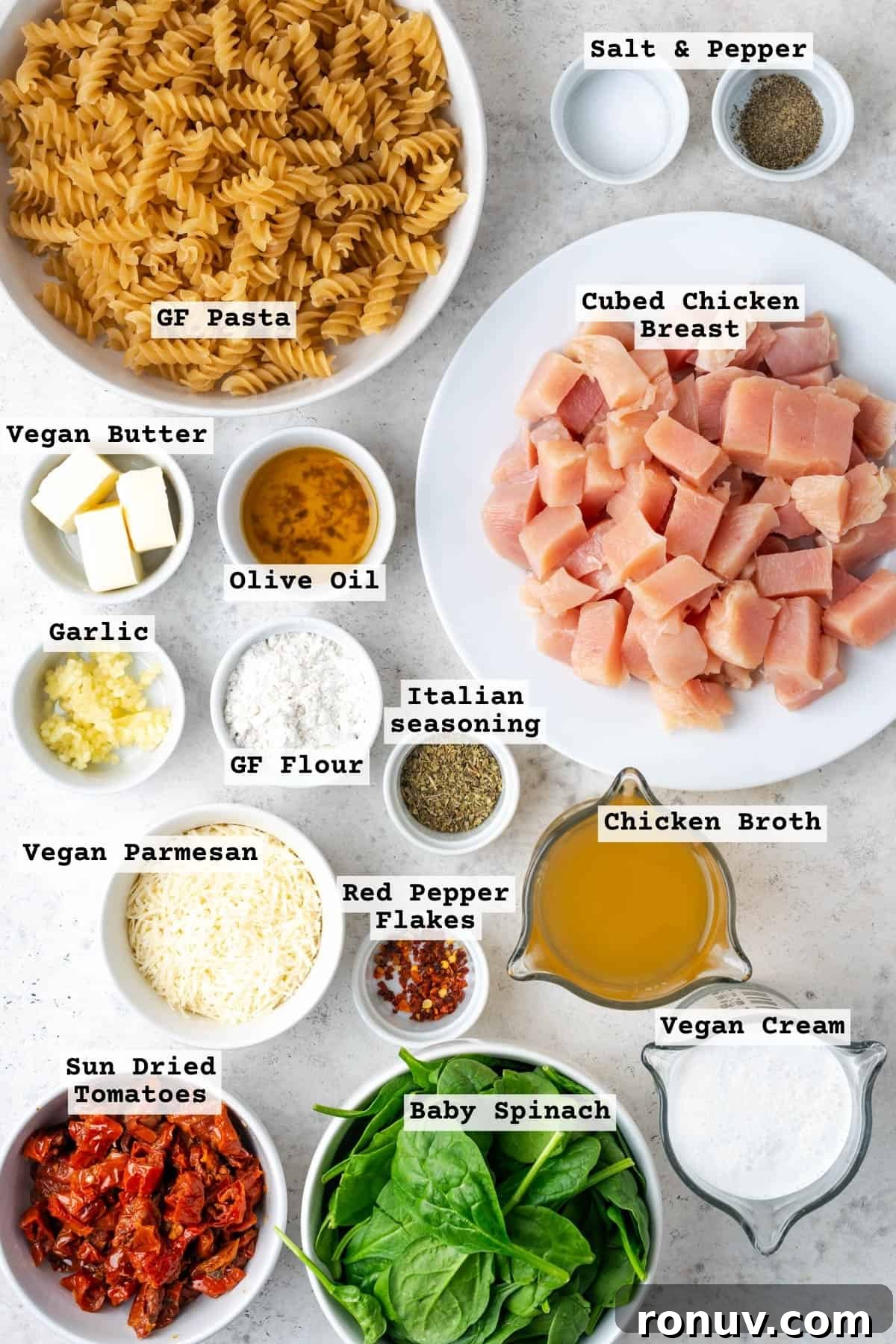 30-Minute Creamy Marry Me Chicken Pasta Recipe 3 Ingredients for marry me chicken pasta on a white table