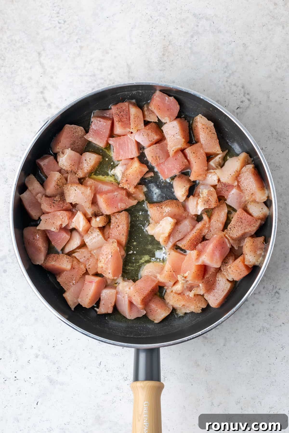 30-Minute Creamy Marry Me Chicken Pasta Recipe 6 Chicken pieces being cooked in the saute pan.