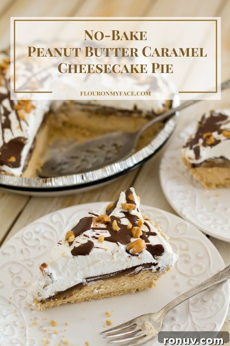 No-Bake Peanut Butter Caramel Cheesecake Pie recipe No-Bake Peanut Butter Caramel Cheesecake Pie recipe via flouronmyface.com