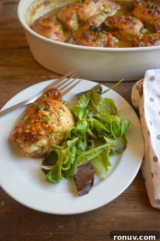 Oven-Baked Honey Mustard Glazed Chicken Recipe 5 Served honey mustard chicken with garnish