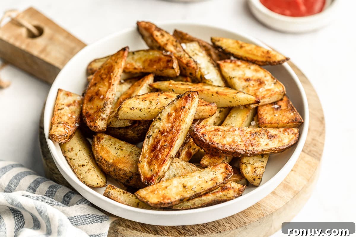 Crispy Oven-Roasted Potato Wedges with Garlic 5 Potato wedges served with dipping sauce