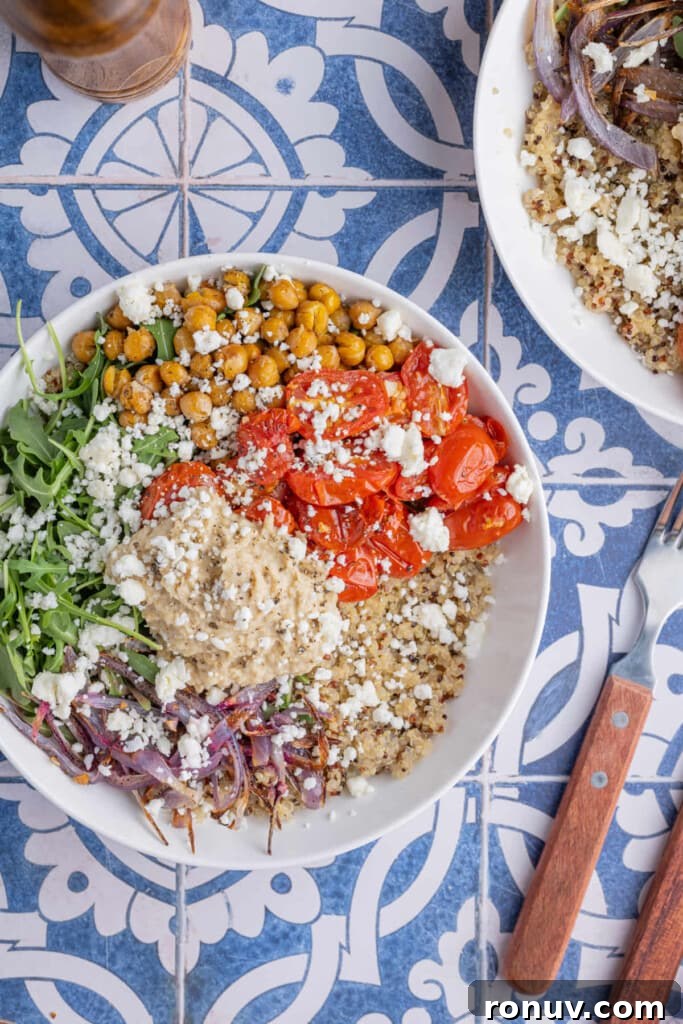 35-Minute Mediterranean Quinoa Bowl with Chickpeas and Feta 2 Close Up of Mediterranean Quinoa Bowl