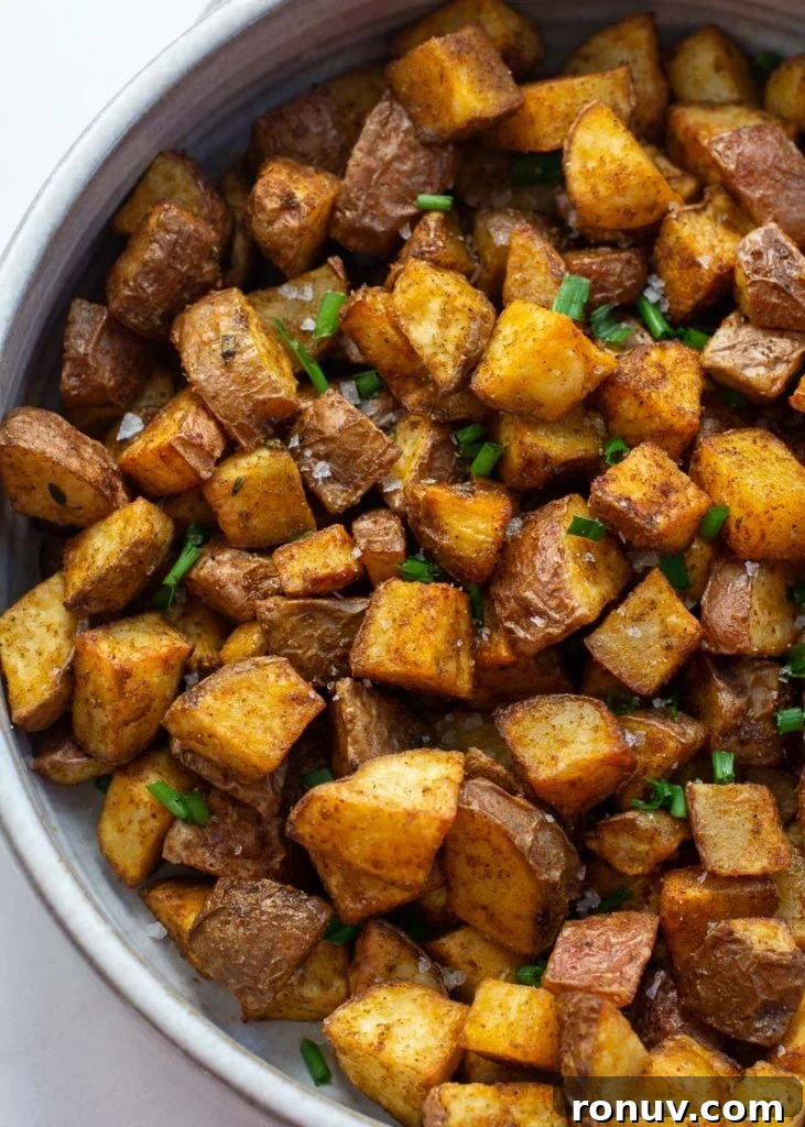 Crispy Air Fryer Breakfast Potatoes Recipe 2 These Air Fryer Breakfast Potatoes require just four ingredients and 15 minutes! These crispy, salty breakfast potatoes are great with bacon and eggs!