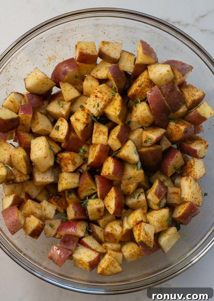 Crispy Air Fryer Breakfast Potatoes Recipe 4 These Air Fryer Breakfast Potatoes require just four ingredients and 15 minutes! These crispy, salty breakfast potatoes are great with bacon and eggs!