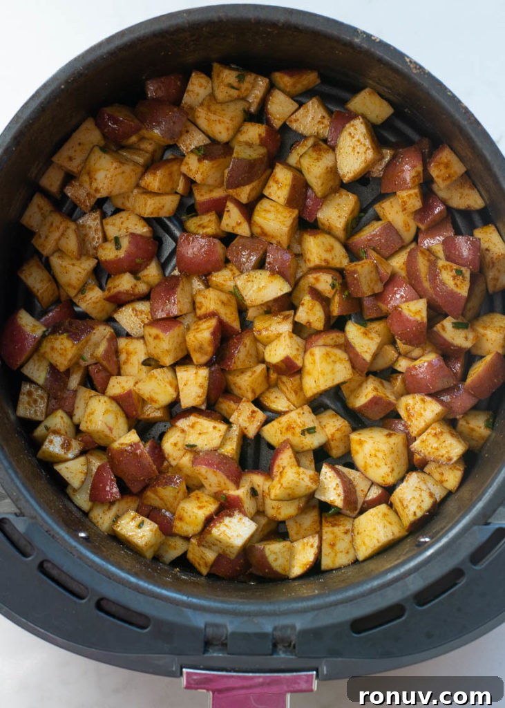 Crispy Air Fryer Breakfast Potatoes Recipe 5 These Air Fryer Breakfast Potatoes require just four ingredients and 15 minutes! These crispy, salty breakfast potatoes are great with bacon and eggs!