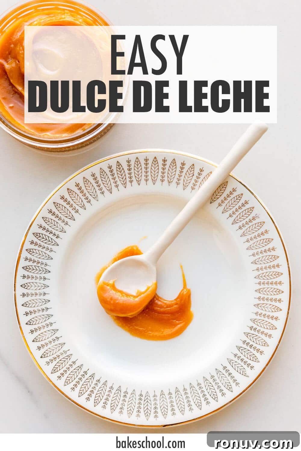 How to Make Dulce de Leche at Home 2 A spoonful of thick, gooey dulce de leche on a plate.