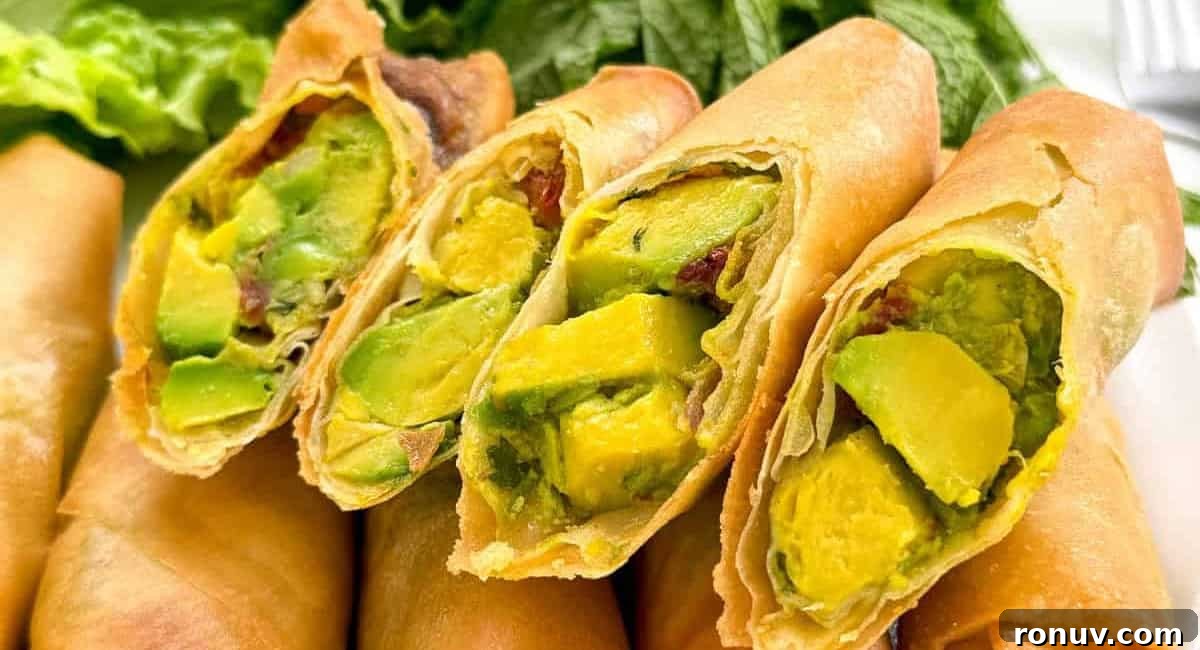 What to Serve with Taco Soup: 20 Toppings and Sides 11 Up close image of avocado egg rolls.