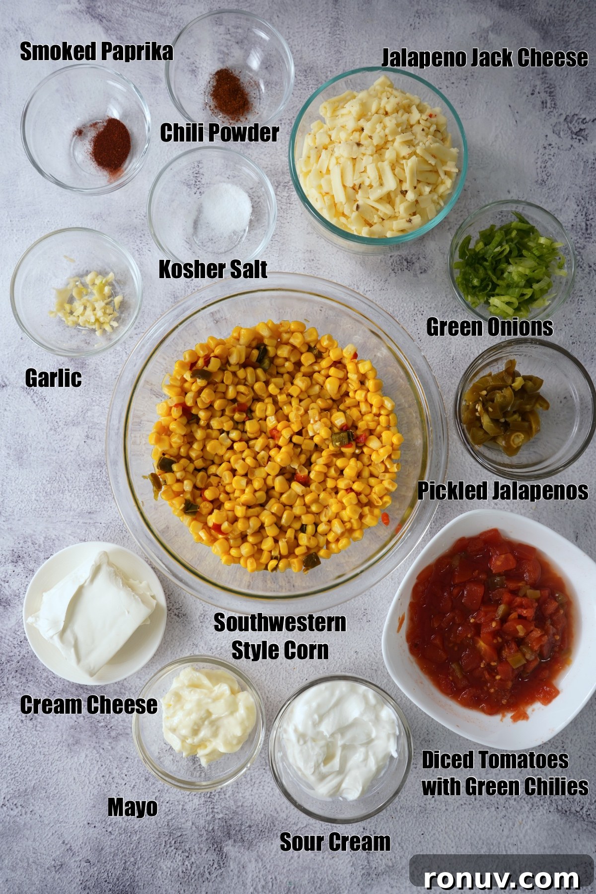 Smoky Jalapeno Corn Dip Recipe 4 Smoked Corn Dip - labeled Inrgedients
