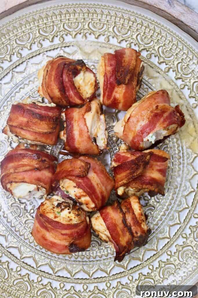 Crispy Air Fryer Bacon-Wrapped Stuffed Chicken Breast 3 air fryer chicken bacon bombs with cream cheese