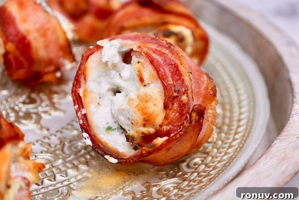 Crispy Air Fryer Bacon-Wrapped Stuffed Chicken Breast 5 air fryer bacon chicken bombs