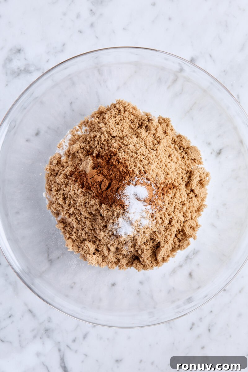 Moist Sour Cream Coffee Cake Recipe with Cinnamon Streusel 4 Streusel topping ingredients in glass bowl