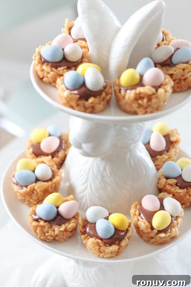 25 Easter Desserts to Impress Your Guests 5 scotcheroo bird's nest treats on easter platter
