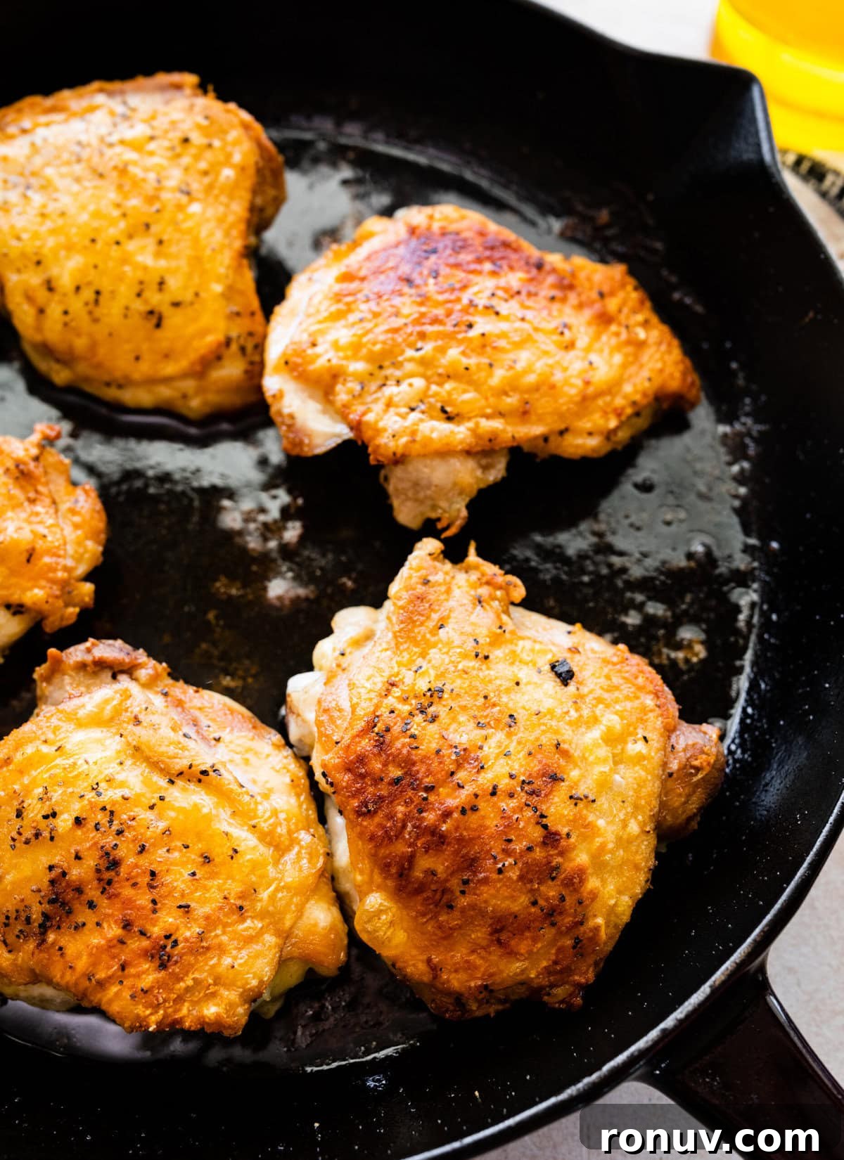 Pan-Seared Chicken Thighs in Creamy Mustard Sauce 7 How to make chicken thighs with creamy mustard sauce recipe- brown the chicken on both sides in the pan.