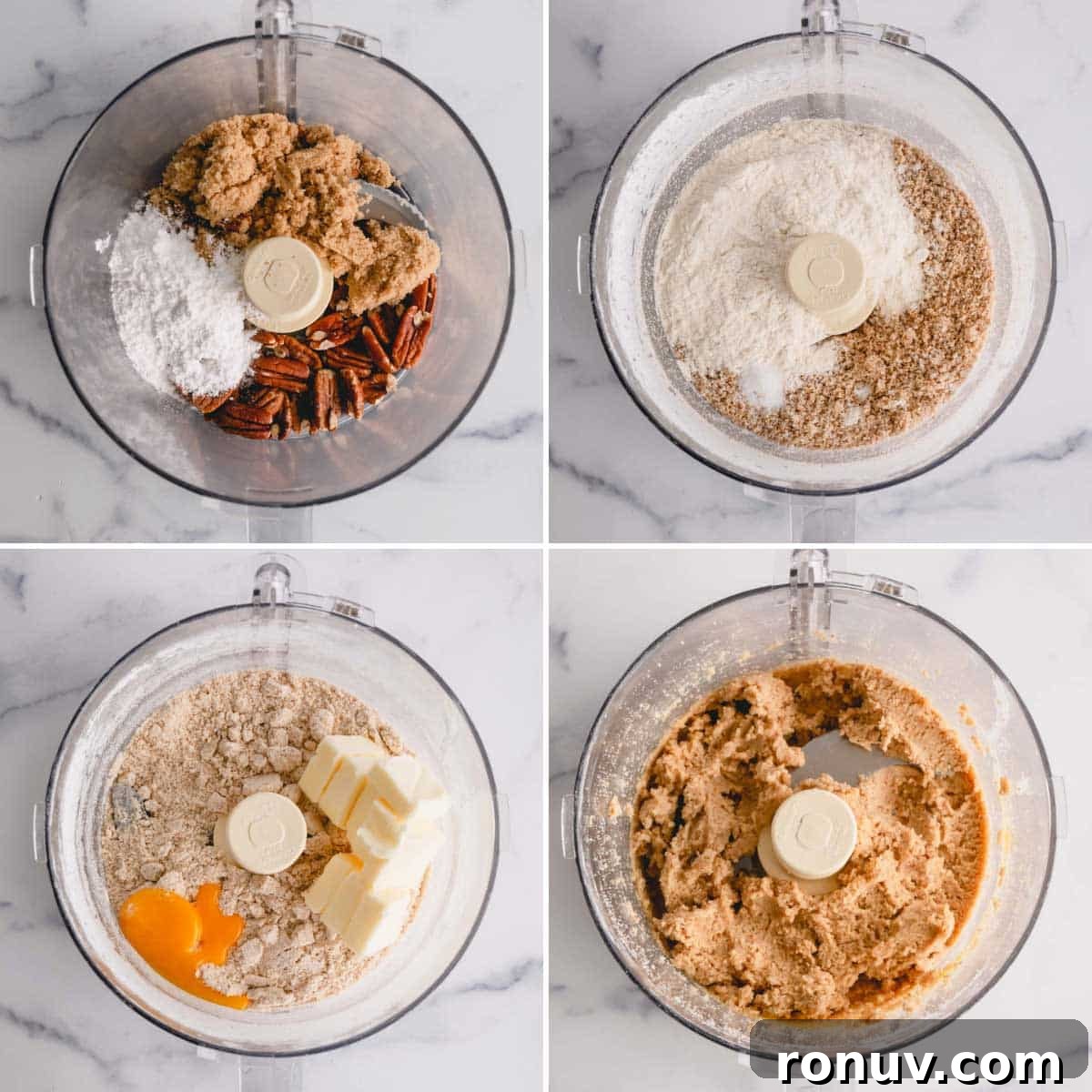 Classic Pecan Sandies Recipe 4 Step by step photos of making the dough in an food processor.