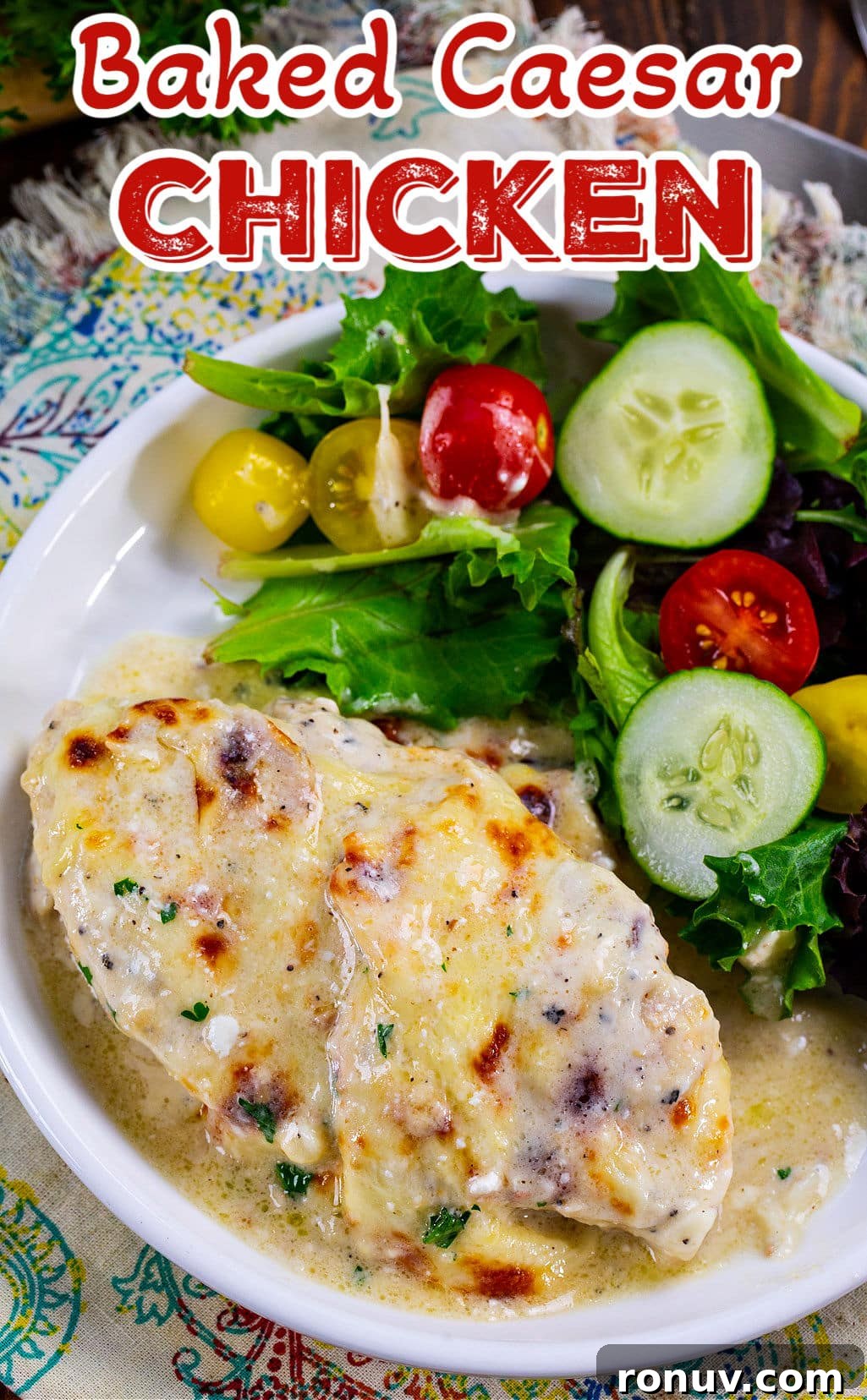 Oven-Baked Caesar Chicken Recipe with Creamy Dressing 6 Caesar Chicken on a plate.