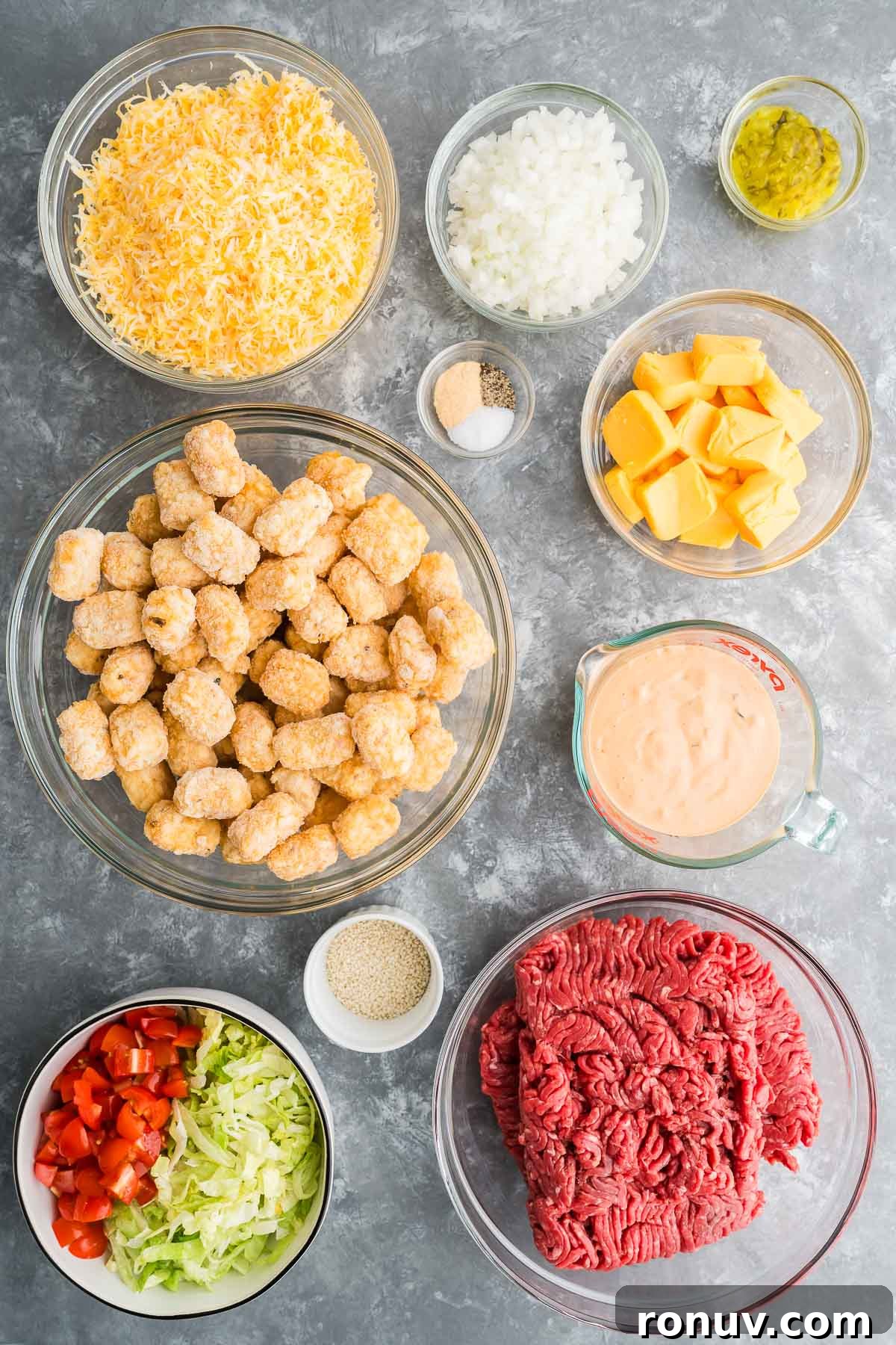Big Mac-Style Tater Tot Casserole with Cheeseburger Sauce 3 ingredients for ground beef casserole recipe