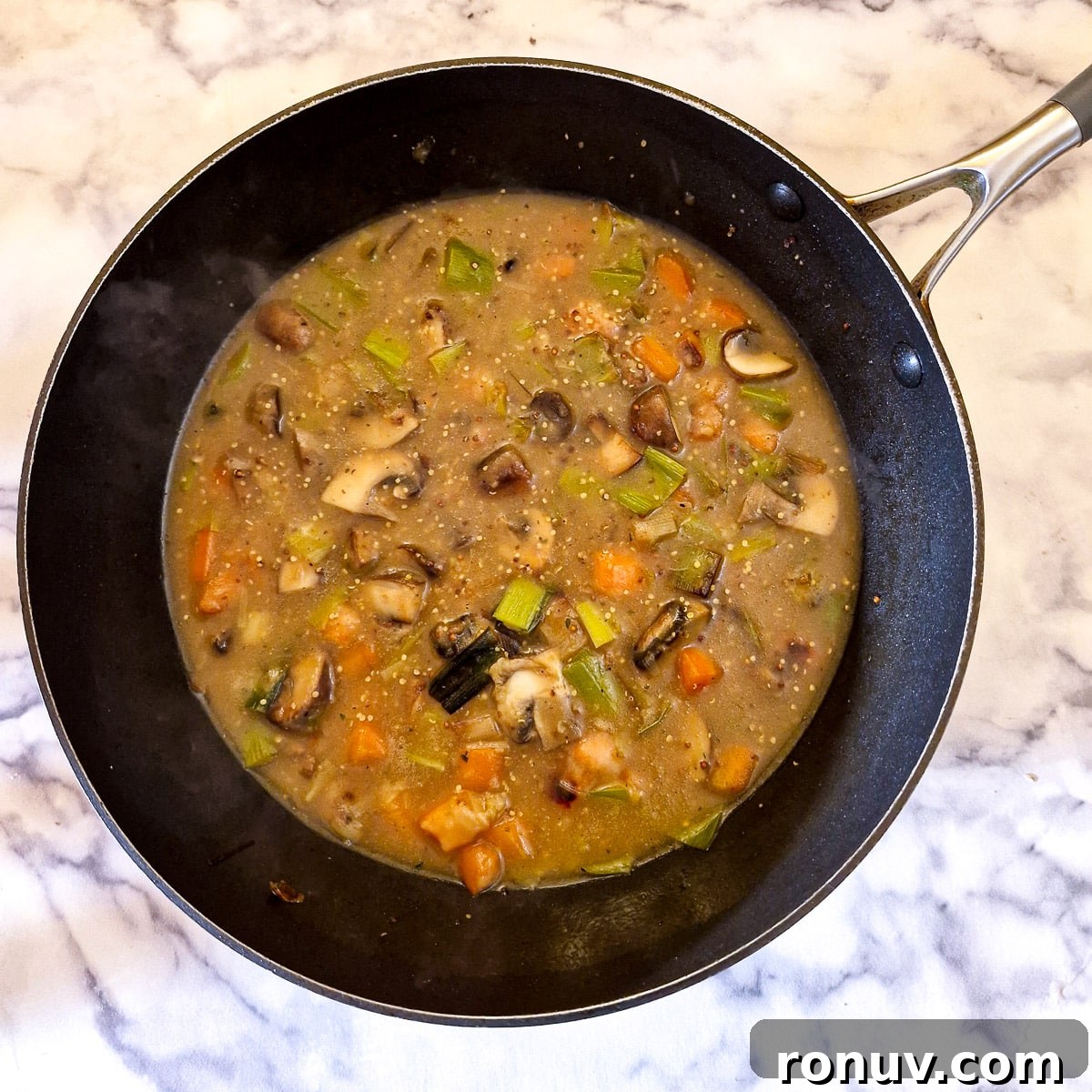 Turn Leftover Chicken Into Shepherd's Pie 8 Stock and mustard stirred into the vegetables and flour.