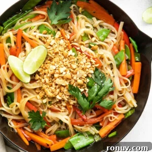 vegan Pad Thai dish in a large skillet