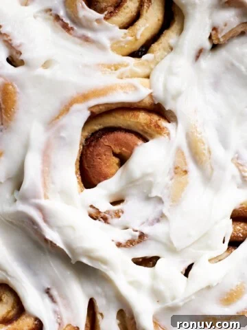 A closeup of Sourdough Discard Cinnamon Rolls.