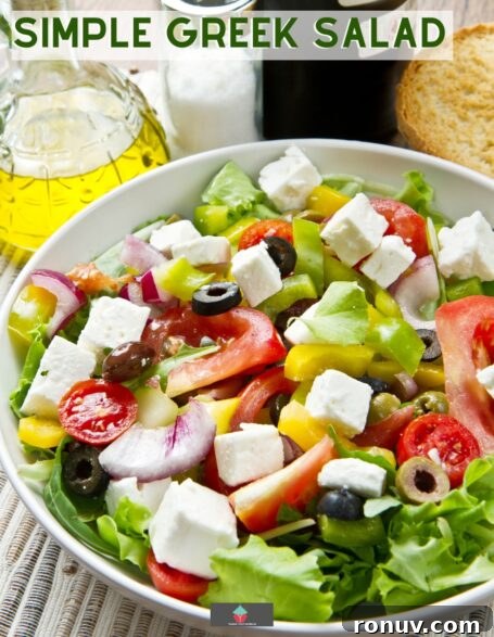 Classic Greek Salad Recipe with Feta and Olives 2 Simple Greek Salad with cucumber, tomatoes, lettuce, feta and olives