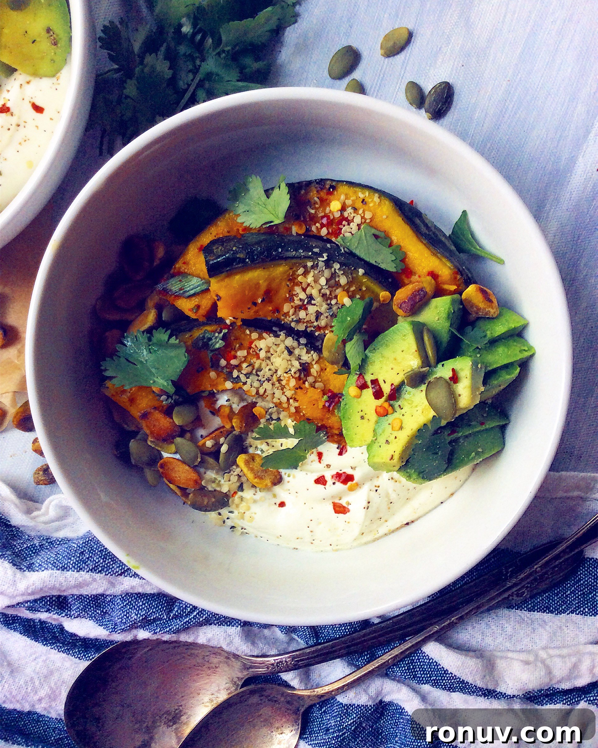 Savory Yogurt Bowl Recipe with Roasted Kabocha and Pistachios 3 Savory Yogurt Bowls with Roasted Kabocha and Pistachios