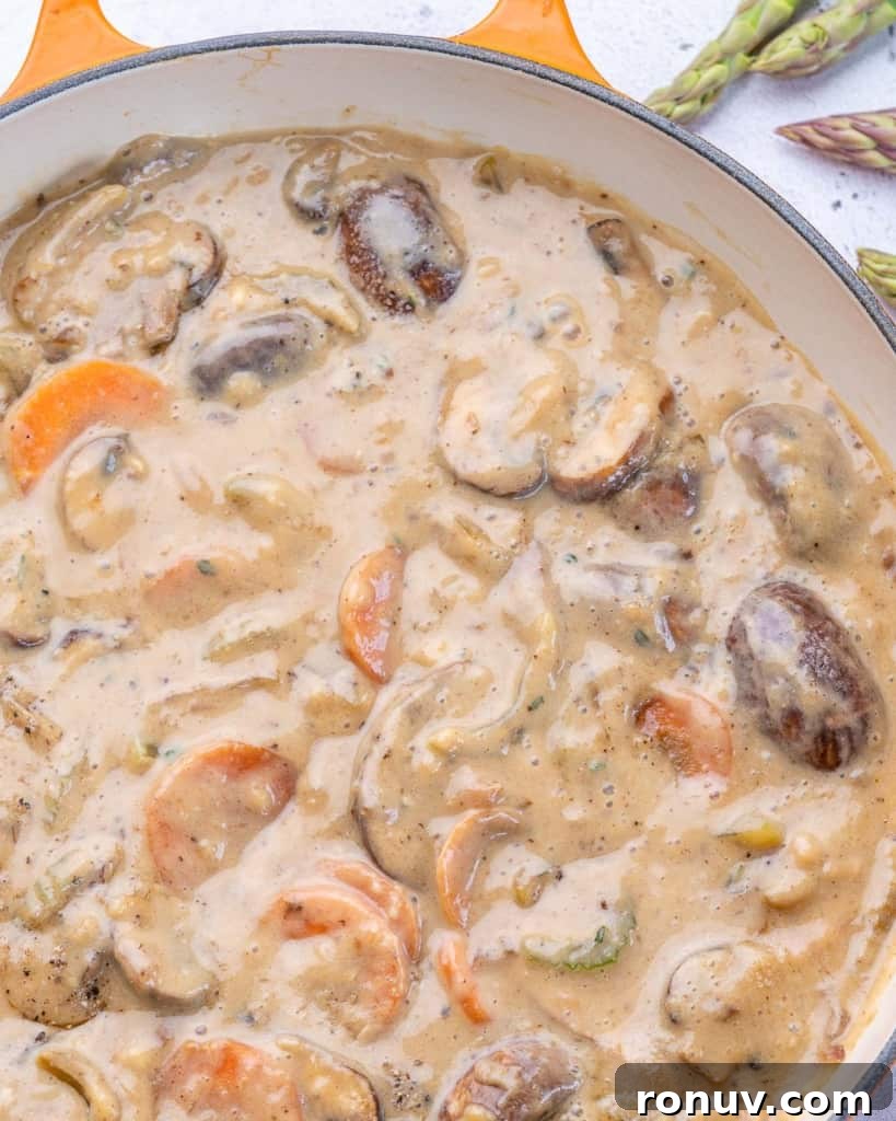 Chicken Fricassee Recipe with Mushrooms and White Wine 6 Top view of chicken chicken with mushrooms in pan