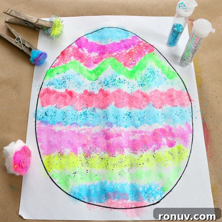 multicoloured sparkly egg drawn on a piece of paper
