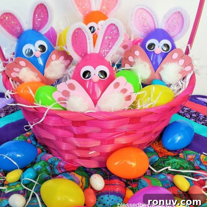 cute easter bunny egg craft in a pink basket