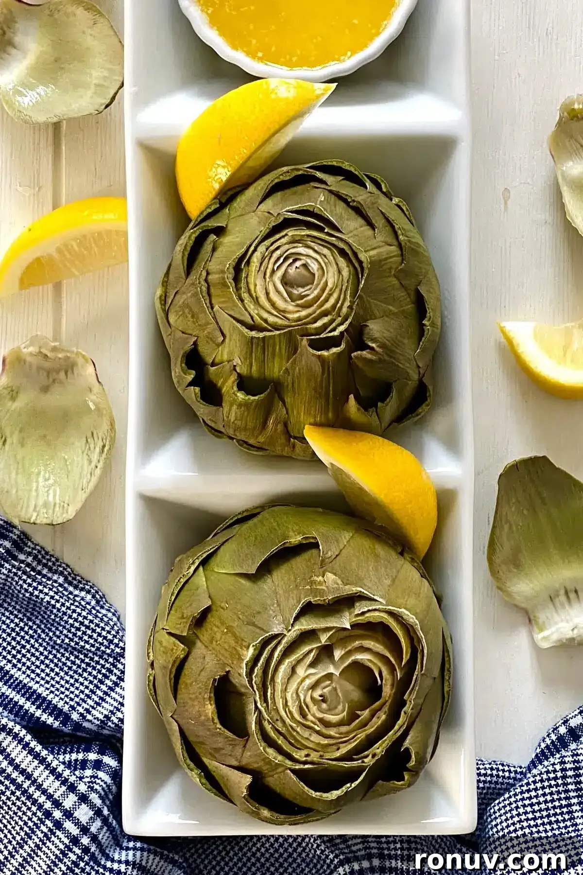 How to Cook Artichokes in the Microwave 2 2 cooked artichokes with lemon.