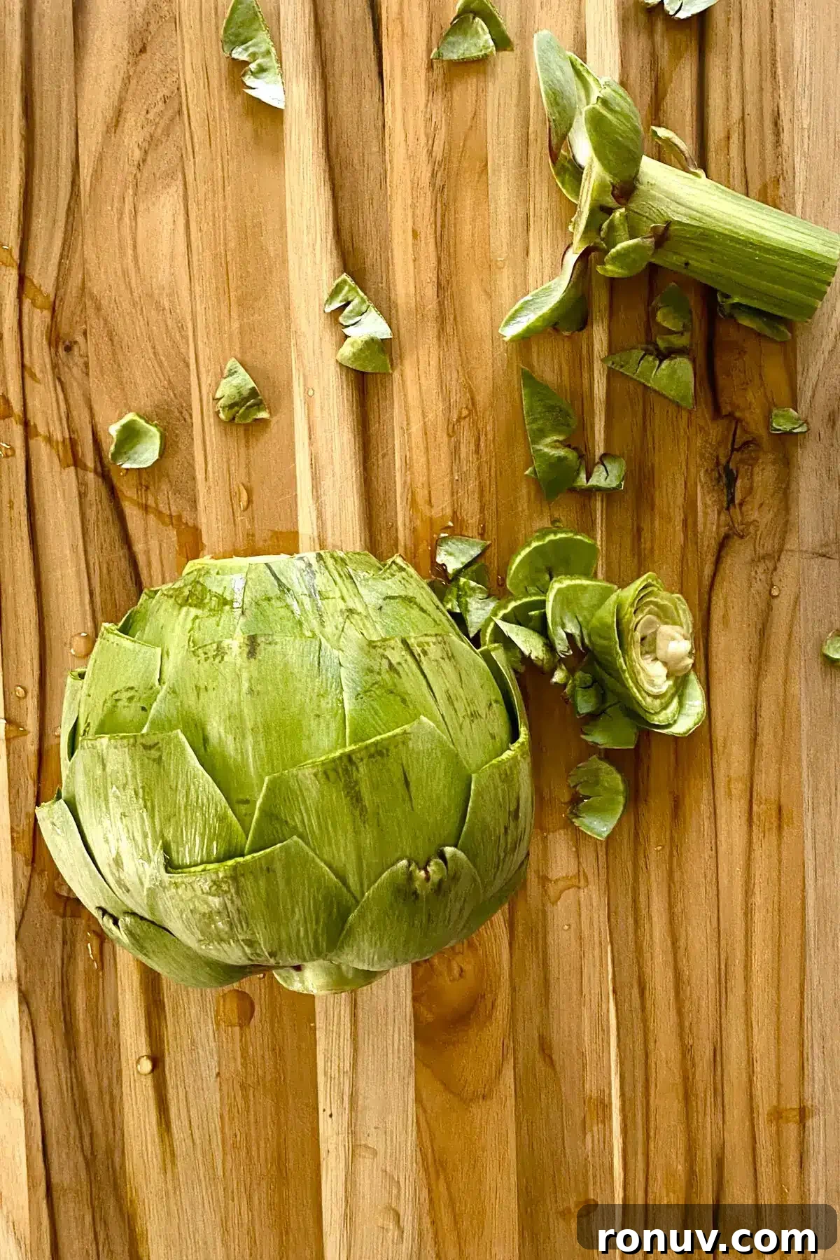 How to Cook Artichokes in the Microwave 6 a trimmed artichoke.