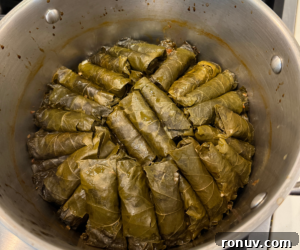 Authentic Warak Enab (Stuffed Grape Leaves) Recipe 13 Simmering warak enab