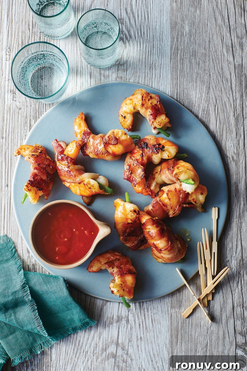Bacon-Wrapped Jalapeno Shrimp with Cherry Cola BBQ Sauce