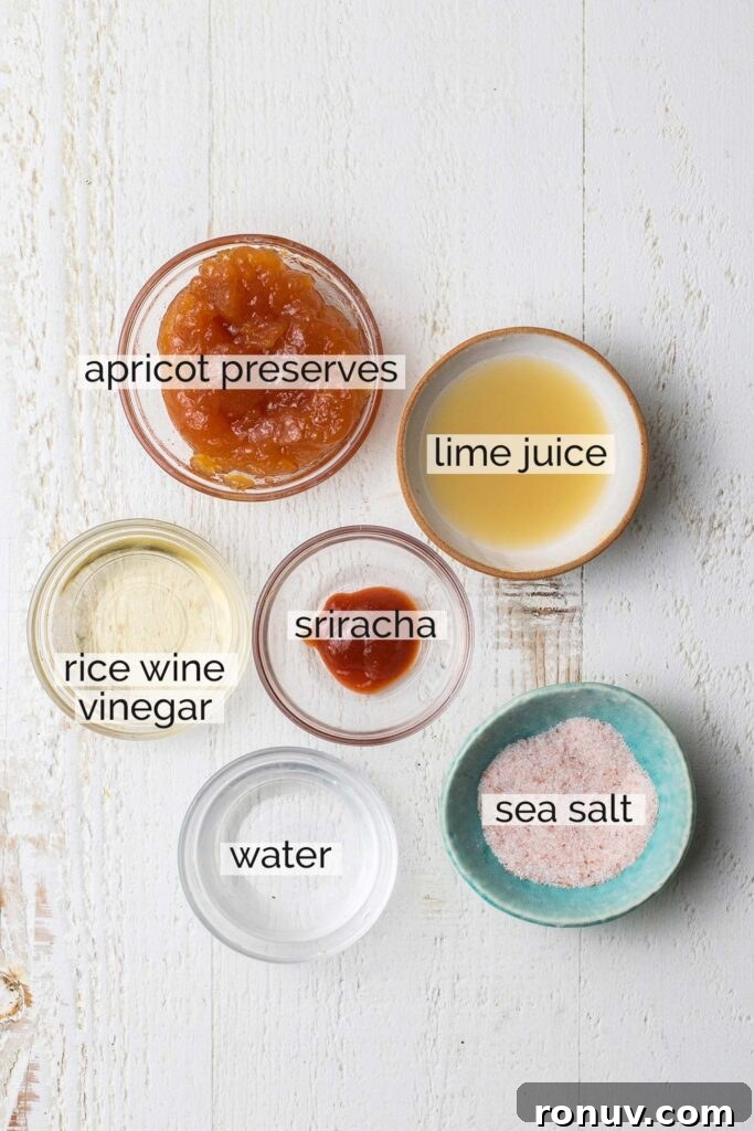 Crispy Baked Coconut Shrimp with Apricot-Chili Dip 7 The ingredients to make a chili apricot sauce for dipping coconut shrimp.